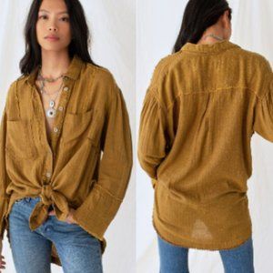 Women's Mustard Button-Up Shirt